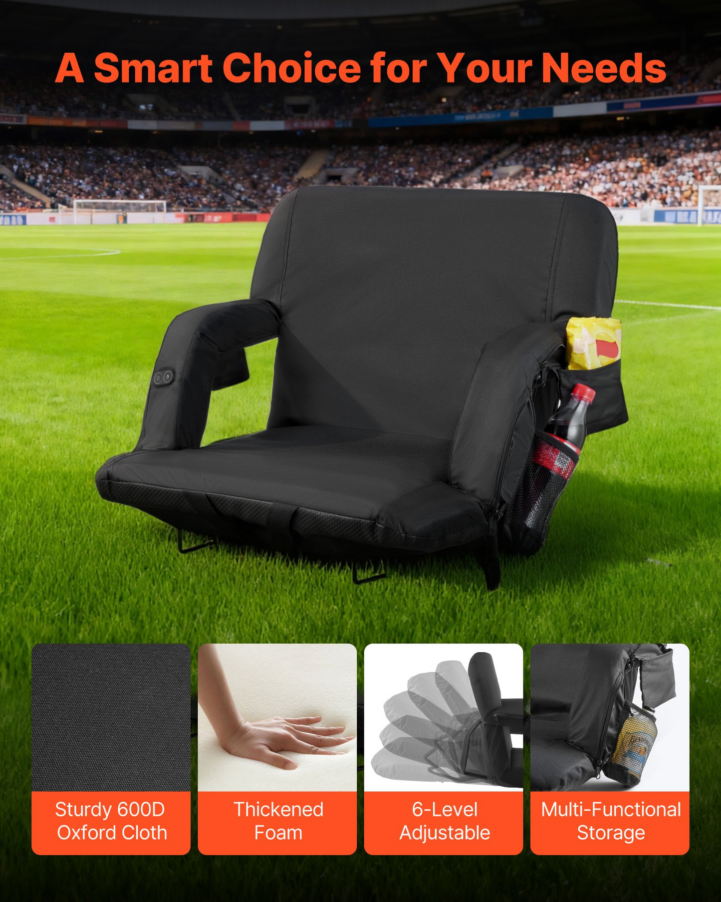 Heated Stadium Seat with Back Support